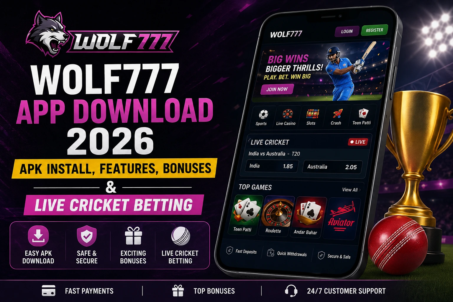 You are currently viewing Wolf777 App Download 2026 – APK Install, Features, Bonuses & Live Cricket Betting