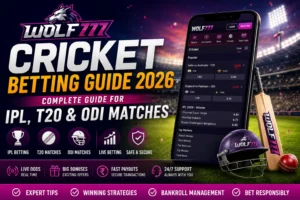 Wolf777 Cricket Betting Guide 2026 featuring IPL, T20 and ODI live cricket betting markets, mobile betting app, live odds and cricket betting strategies.