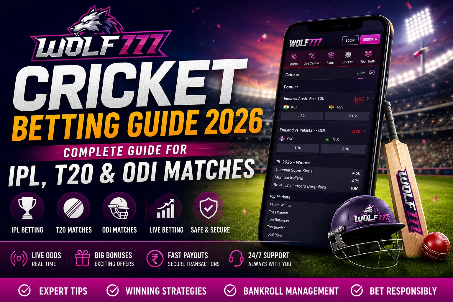 You are currently viewing Wolf777 Cricket Betting Guide 2026 – Complete Guide for IPL, T20 and ODI Matches